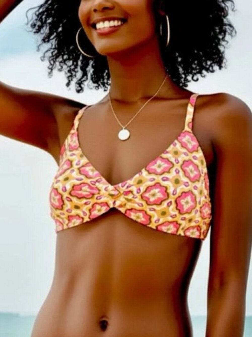 AERIE Twist Medallion Bikini Size XL Boho Tangerine Crush Summer Vacation Resort